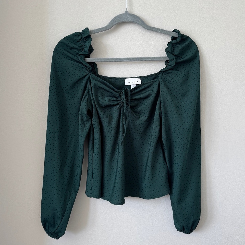 Topshop Green Polka Dot Long Sleeve Blouse in Size US 4